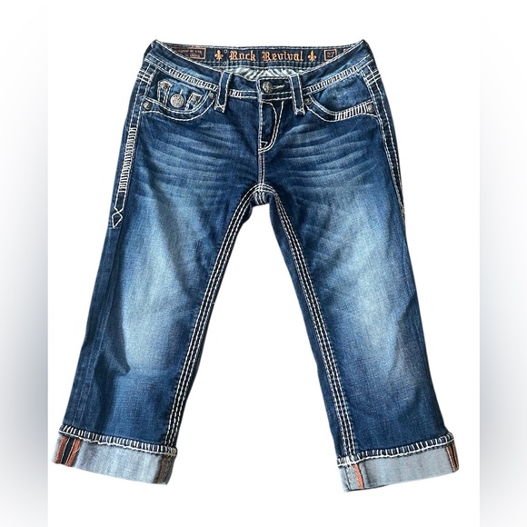 Rock Revival Denim - Rock Revival Dark Wash Capri Jeans Western Y2K Embroidered Denim Women’s 27